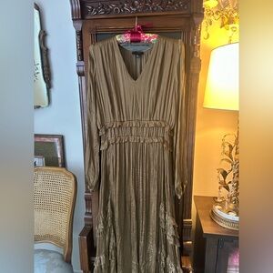 Current Air Tiered Ruffled Pleated Maxi Dress - Long Sleeve SILKY